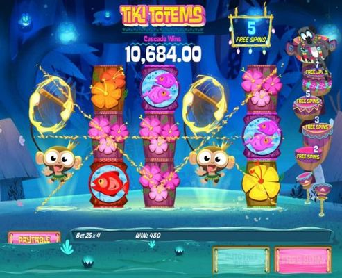 A 10,684 Super Mega Win triggered by multiple winning paylines.