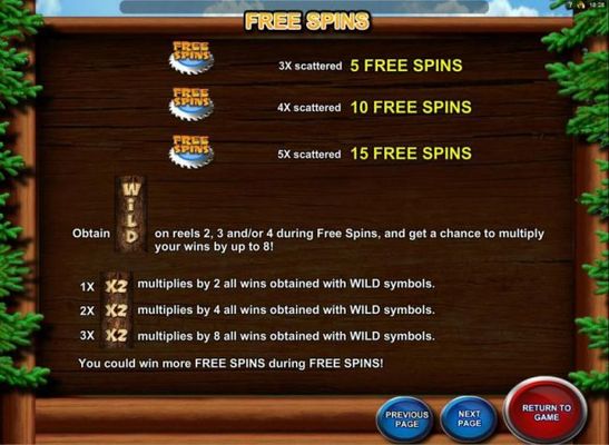 three or more buzzsaw free spins scatter symbols triggers 5 to 15 free spins respectively. Obtain a stacked log wild on reels 2, 3 and/or 4 during free spins, and get a chance to multiply your win by up to 8!