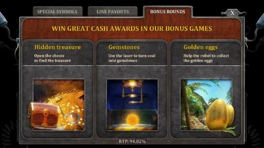 bonus rounds - hidden treasure, gemstones and golden eggs