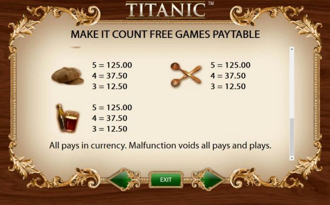 Make It Count Free Games Paytable - Low Value Symbols
