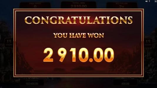 The Free Spins feature pays out a total of 2,910 for a big win!