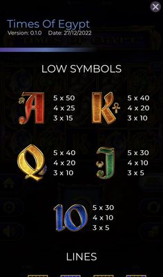 Low Value Symbols Paytable