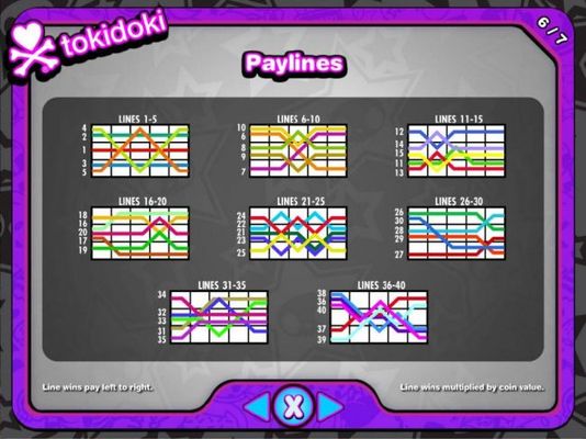 Payline Diagrams 1-40. Line wins pay left to right