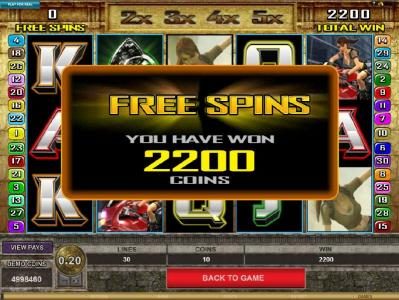 the Free Spins feature paid out 2200 coins