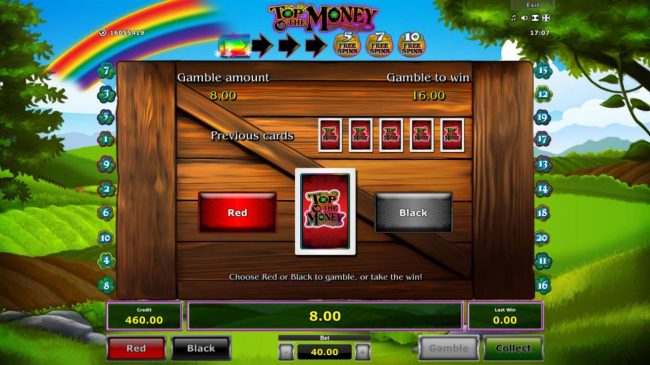 Gamble Feature - To gamble any win press Gamble then select Red or Black.