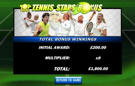 Tennis Stars Bonus Feature Pays Out $1,800