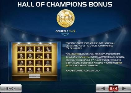 Hall of Champions Bonus is triggered by gold soccer ball coin on reels 1 and 5