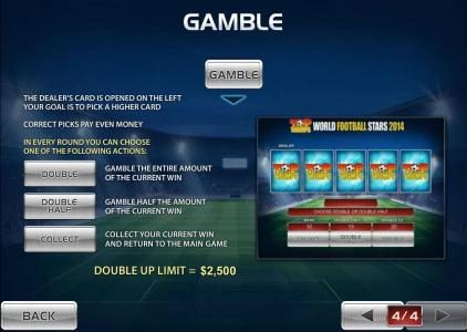 Gamble feature is available after each winning spin.