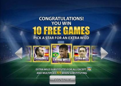 10 free games awarded. Pick a star for an extra wild