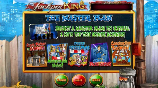 The Master Plan - Select a master plan to reveal 1 of 5 Tip Top Bonus Rounds!