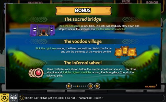 Bonus Games Continued: The Sacred Bridge, The Voodoo Village and The Infernal Wheel.