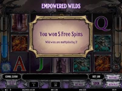 activating the red potion awards 5 free spins with a 3x multiplier