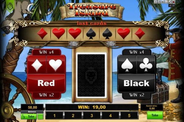 Gamble Feature - To gamble any win press Gamble then select Red or Black or Suit