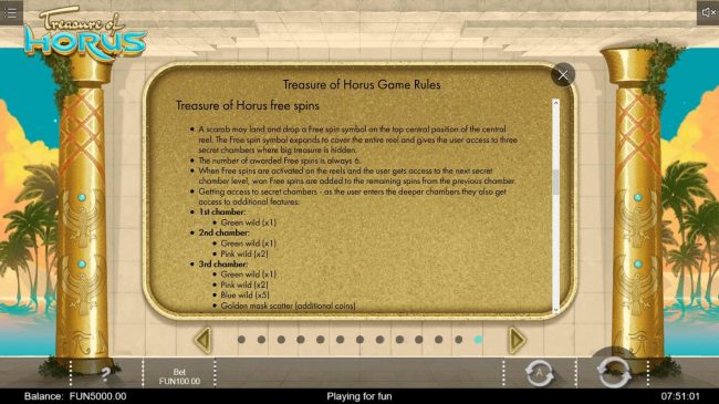 Treasure fo Horus Free Spins Rules