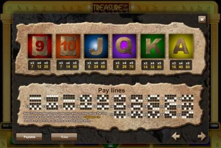 Slot game symbols paytable and payline diagrams