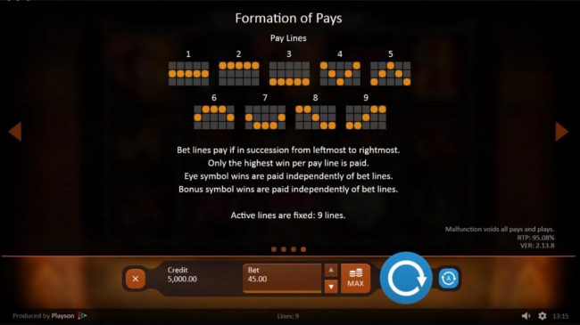 Payline Diagrams 1-9. Theoretical Return to Player RTP for this game is 95.08%