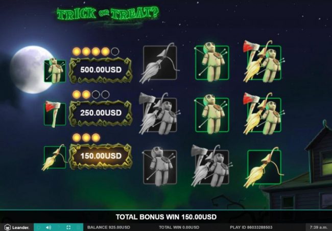 Bonus feature pays out a total of 150 coins