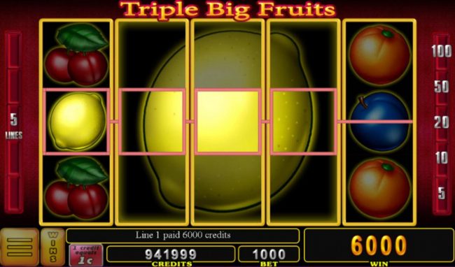 Multiple winning paylines triggered by mega fruit
