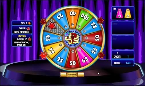 after two spins of the bonus wheel, a total of 140 coins was paid out