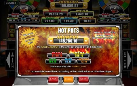 Hot Pots Jackpot - The gold jackpot is the only pot shared by all 3 machines
