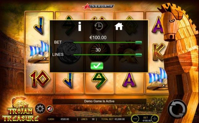 Click on the GEAR button to adjust the coin size and numbers of lines played.
