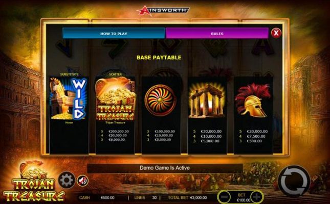 High value slot game symbols base paytable.