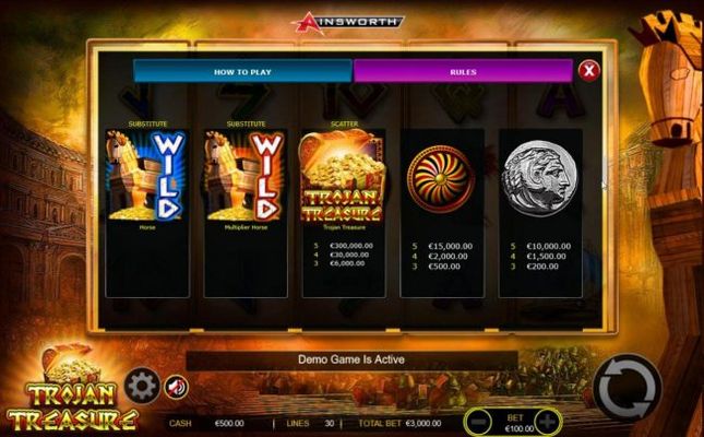 High value slot game symbols feature paytable.