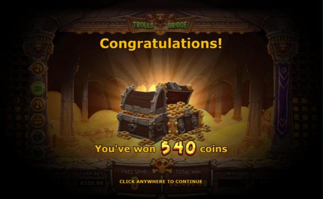 Player is awarded 540 coins for free games play.