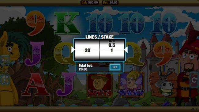 Click the Stake and Lines button to adjust the coin value and number of lines played