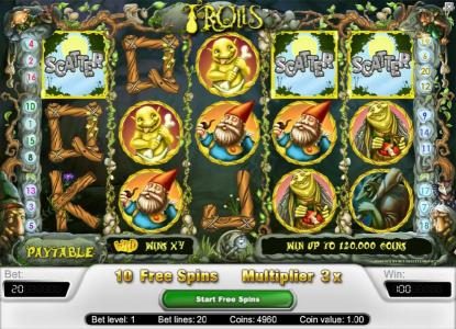 three scatter symbols triggers 10 free spins