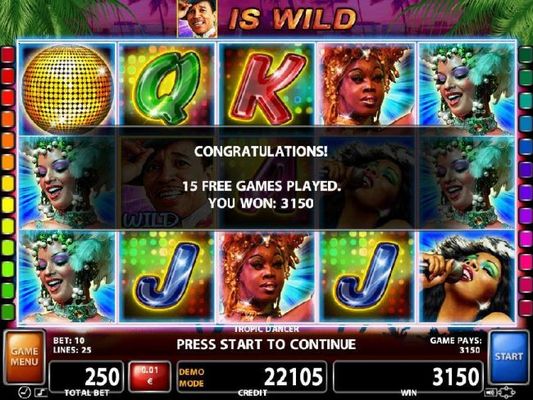 A 3,150 credit jackpot awarded for Free Games play.