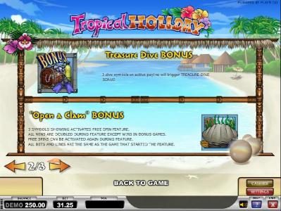 treasure dive bonus and open a clam bonus rules