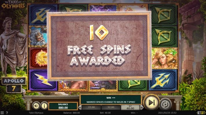 10 free spins awarded