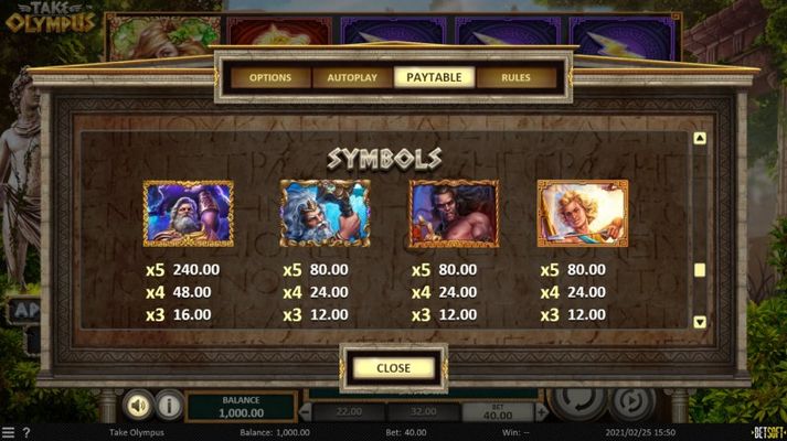 Take Olympus :: Paytable - High Value Symbols
