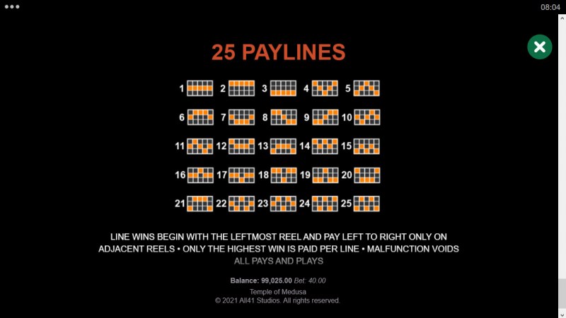 Paylines 1-25