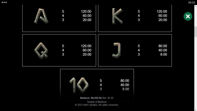 Paytable - Low Value Symbols