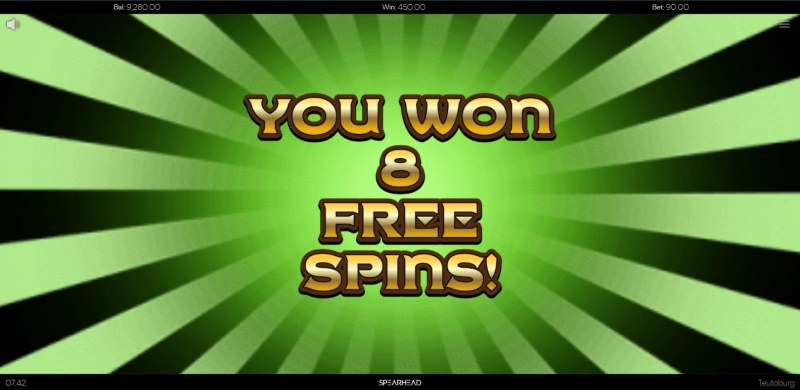 8 free spins awarded