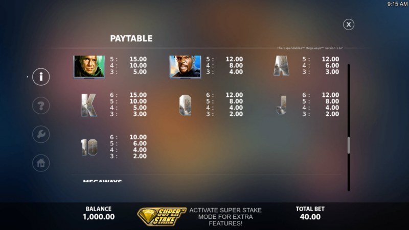 Paytable - Low Value Symbols