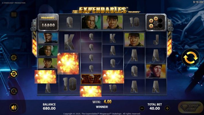 The Expendables Megaways :: Winning symbols are removed from the reels and new symbols drop in place