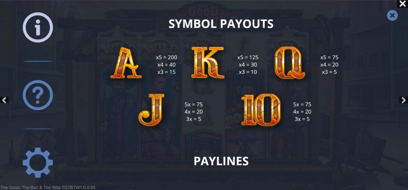 The Good The Bad and the Wild :: Paytable - Low Value Symbols