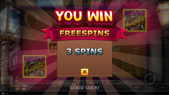 3 free spins awarded