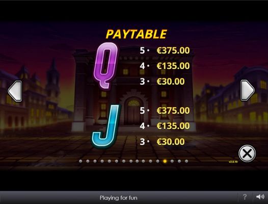 Paytable - Low Value Symbols