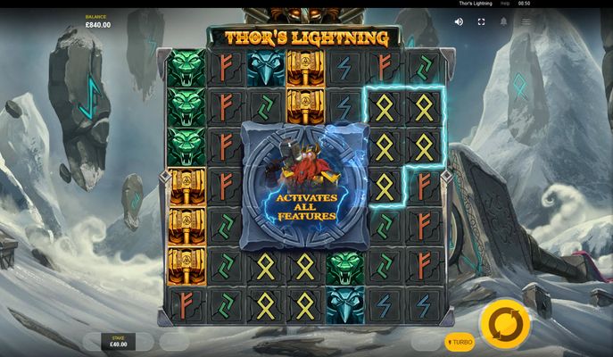 Thor's Lightning :: Winning clusters next to the free spins tiles will unlock those tiles