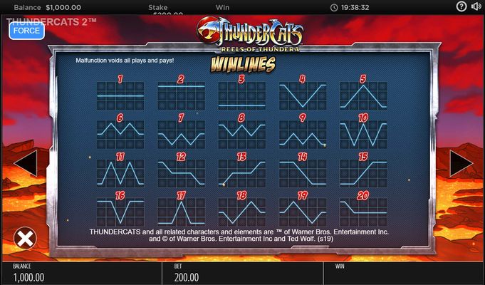 Thundercats Reels of Thundera :: Paylines 1-20
