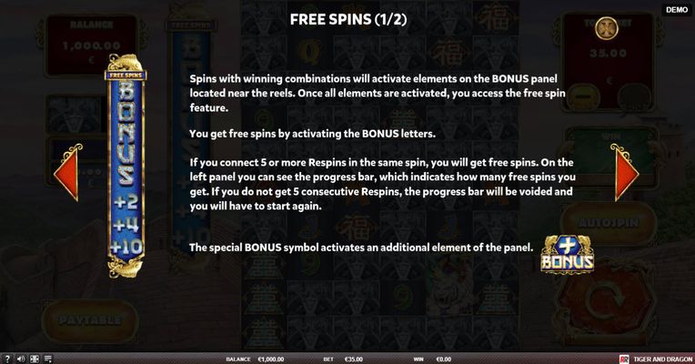 Tiger and Dragon :: Free Spins Rules
