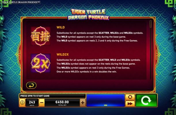 Tiger Turtle Dragon Phoenix :: Wild Symbol Rules