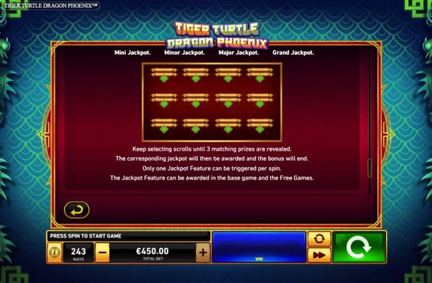 Tiger Turtle Dragon Phoenix :: Jackpot Rules