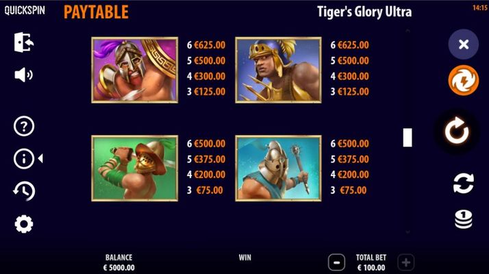 Tiger's Glory Ultra :: Paytable - Medium Value Symbols