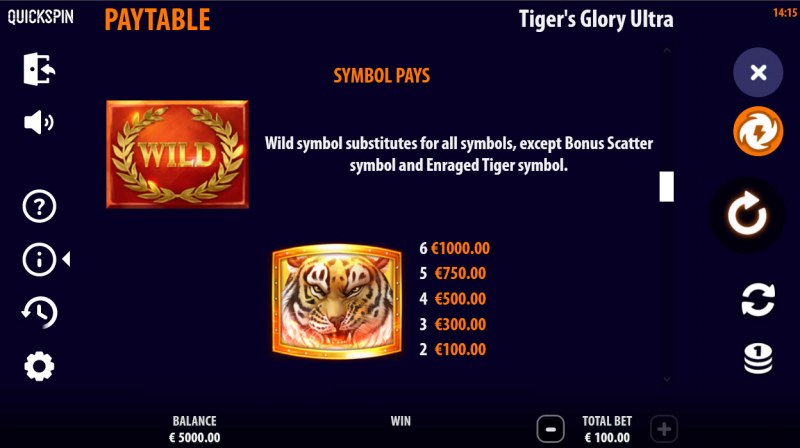 Tiger's Glory Ultra :: Paytable - High Value Symbols
