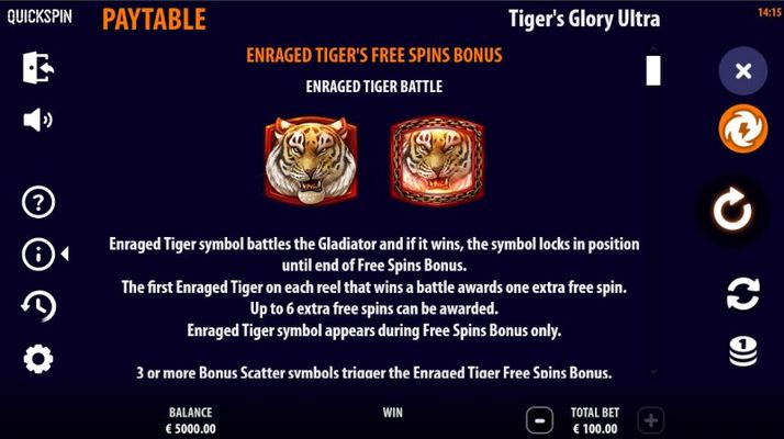 Tiger's Glory Ultra :: Free Spin Feature Rules